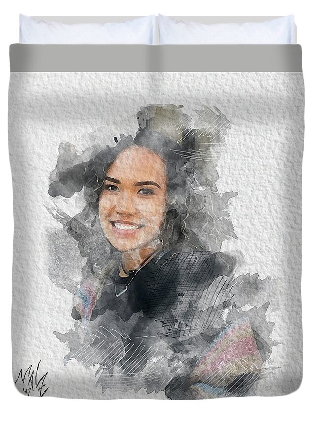 Watercolor Duvet Cover featuring the digital art Asiah by Mal-Z
