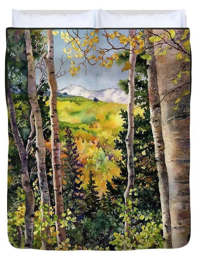 Autumn Painting Duvet Cover featuring the painting Aspen Afternoon by Anne Gifford