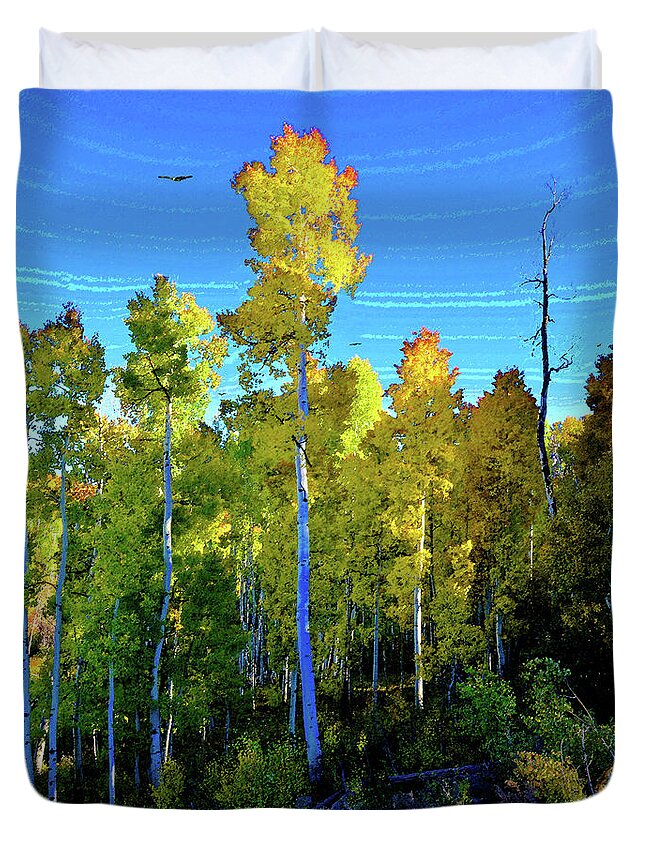 Aspen Trees Duvet Cover featuring the painting Aspen Forest by David Lee Thompson