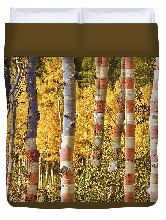 Usa Duvet Cover featuring the photograph Aspen Gold Red White and Blue by James BO Insogna