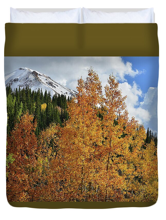 Colorado Duvet Cover featuring the photograph Aspens, Clouds and Red Mountain by Ray Mathis