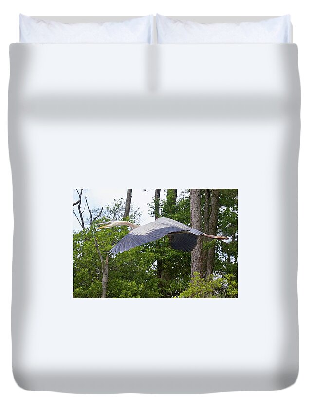 De Duvet Cover featuring the photograph Assawoman Canal, Great Blue #8758 by Raymond Magnani