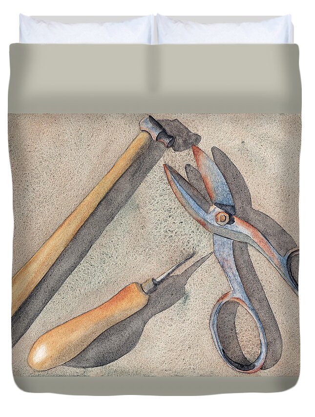 Assorted Duvet Cover featuring the painting Assorted Tools by Ken Powers