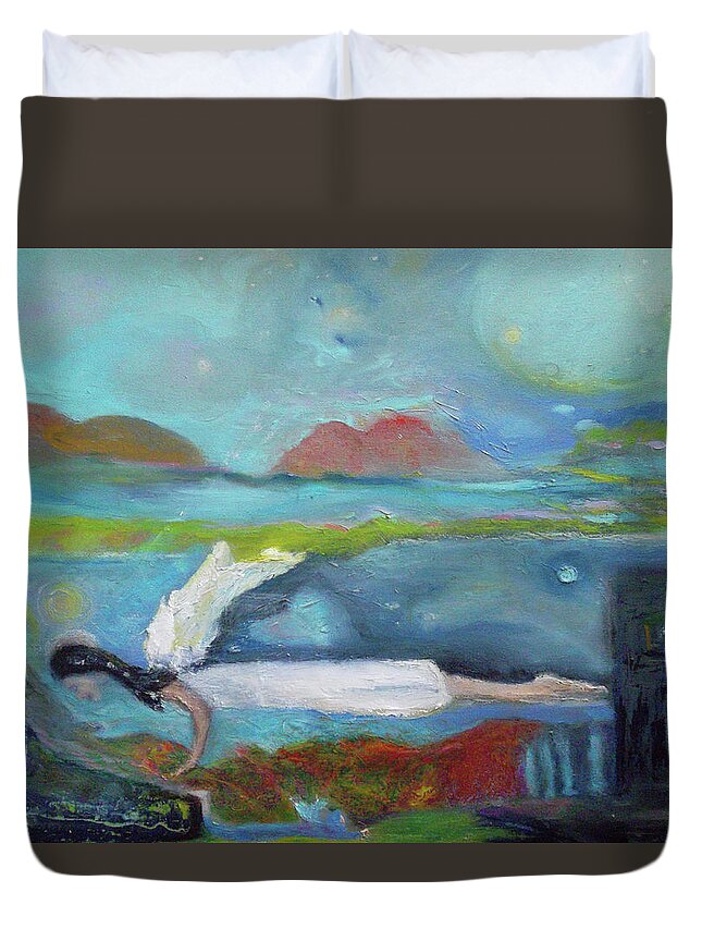 Symbolic Duvet Cover featuring the painting Astral Plane by Susan Esbensen