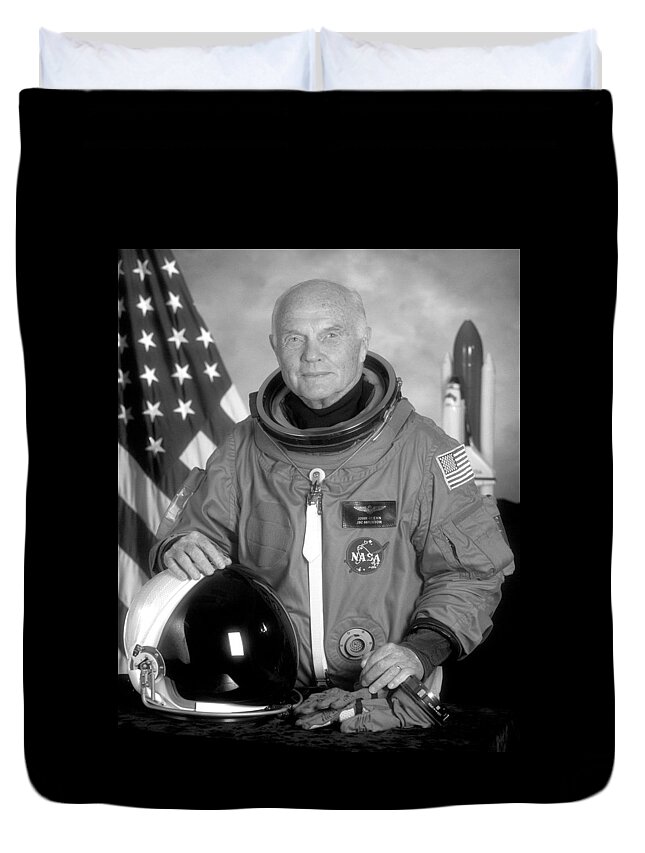  John Glenn Duvet Cover featuring the photograph Astronaut John Glenn - 1998 by War Is Hell Store