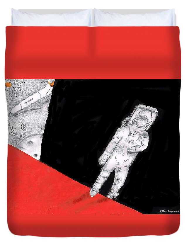 Astronaut Duvet Cover featuring the drawing Astronaut X37B by Dan Twyman