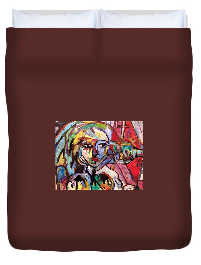 Allegoric Space Travel Mona Lisa Metaphysical Maiden Duvet Cover featuring the painting Astrophoebe Close by Mykul Anjelo