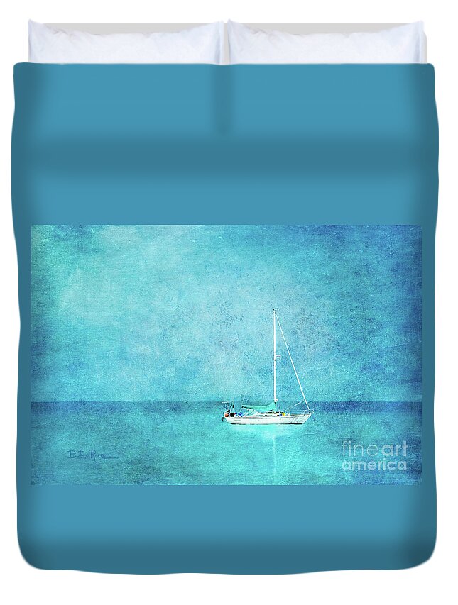 Sailboat Duvet Cover featuring the mixed media At Anchor by Betty LaRue