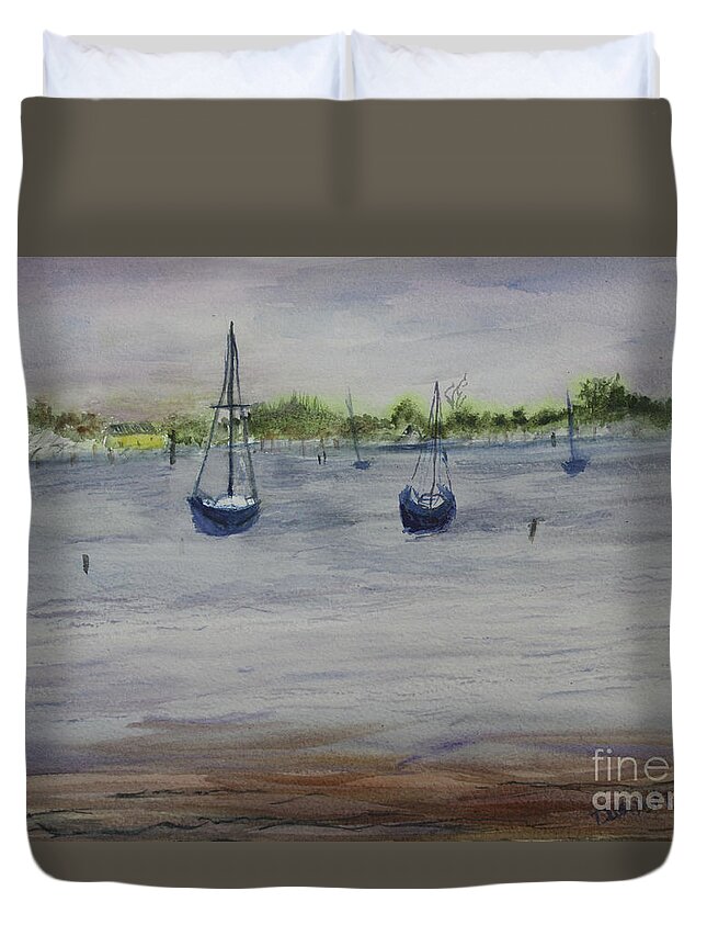 America Duvet Cover featuring the painting At Anchor by Donna Walsh