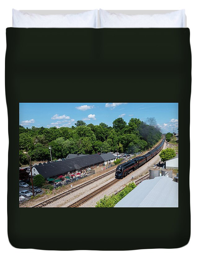 Train Duvet Cover featuring the photograph At Bedford Station by Star City SkyCams