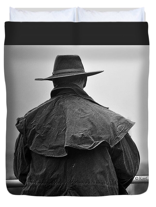 Drover Duvet Cover featuring the photograph At Home on the Range #3 black and white by Kae Cheatham