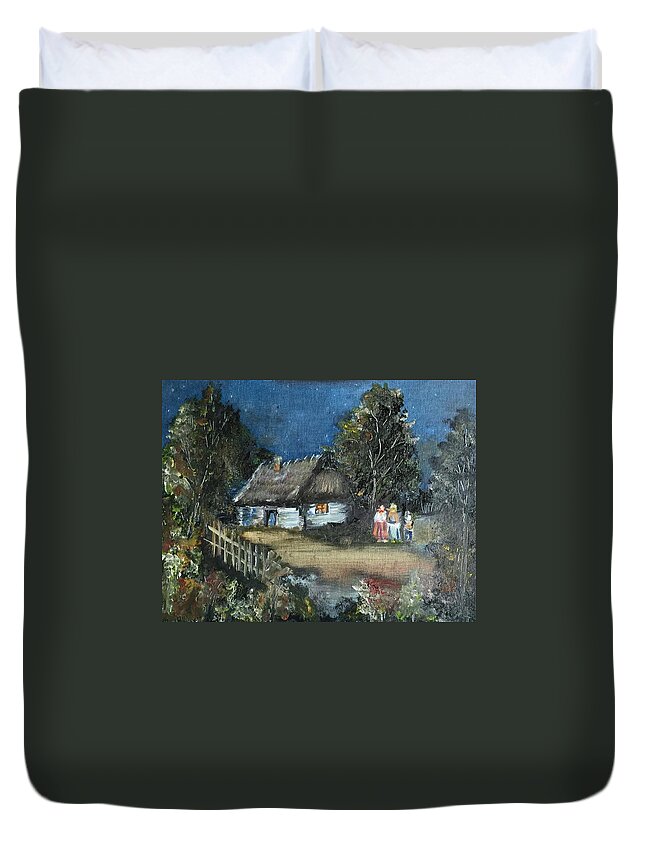 Handmade Duvet Cover featuring the painting At Night by Ryszard Ludynia