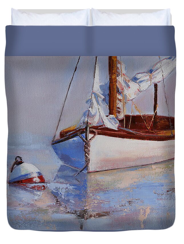 Seascape Duvet Cover featuring the painting At Rest by Trina Teele