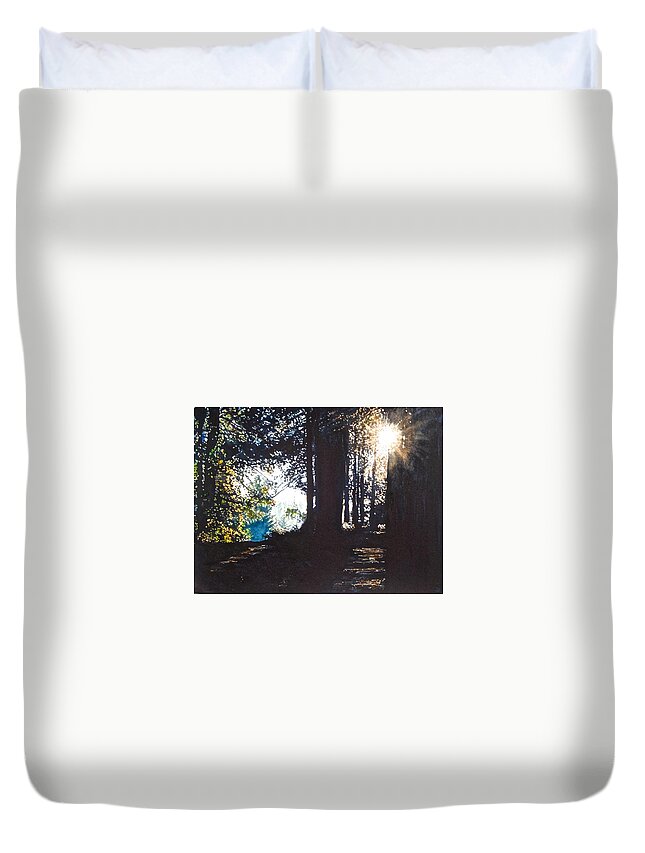 Landscape Duvet Cover featuring the painting At Sunset by Barbara Pease