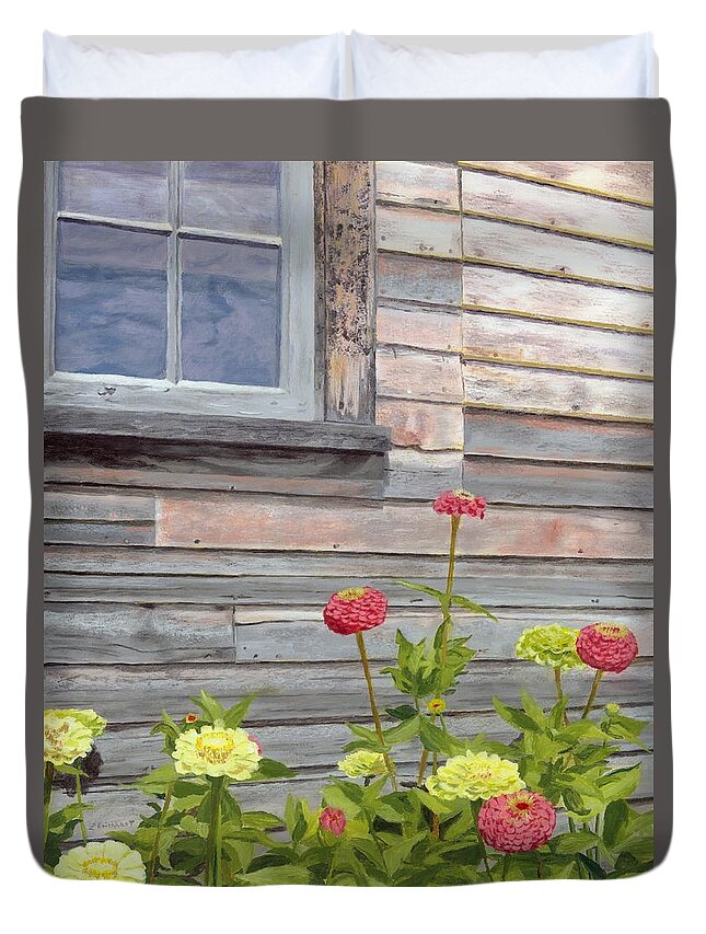 Weathered Wood Duvet Cover featuring the painting At the Shelburne by Lynne Reichhart