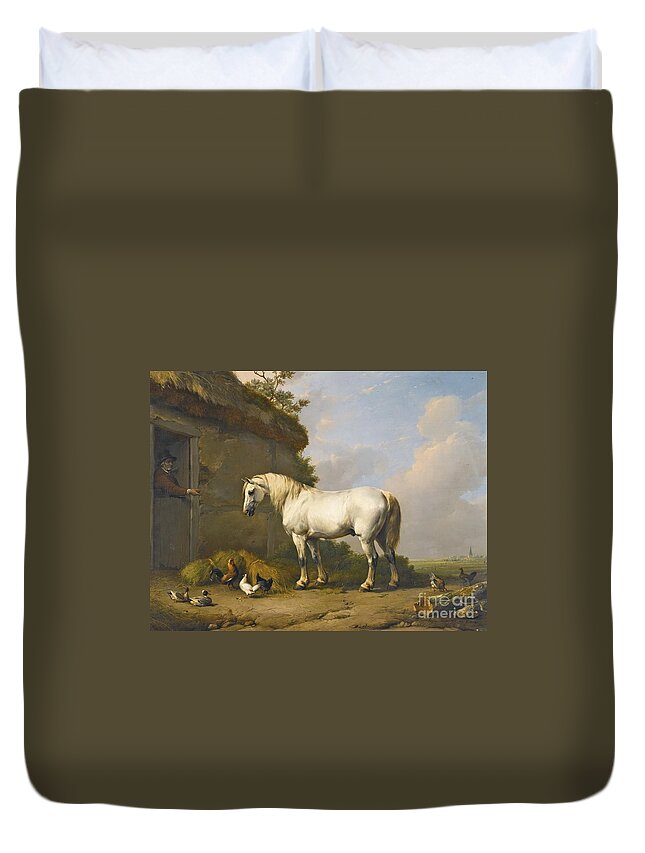 Eug�ne Verboeckhoven Belgian 1798-1881 At The Stable Door 1848 Duvet Cover featuring the painting At The Stable Door 1848 by MotionAge Designs