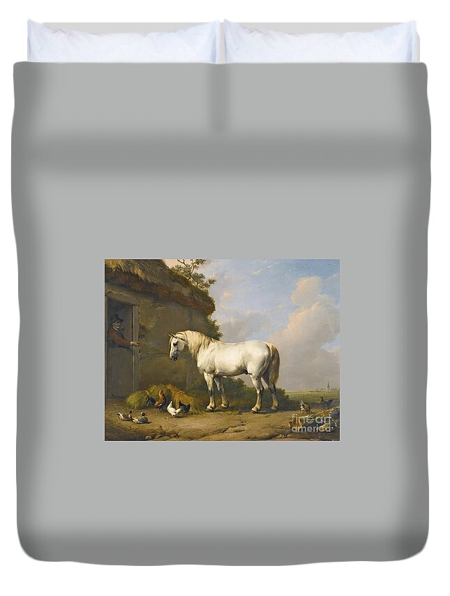 Eug�ne Verboeckhoven 1798-1881 Belgian Duvet Cover featuring the painting At The Stable Door by MotionAge Designs