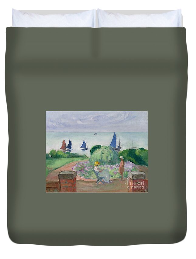 Henri Lebasque - At The Terrace At Prefailles Duvet Cover featuring the painting At the Terrace at Prefailles by MotionAge Designs