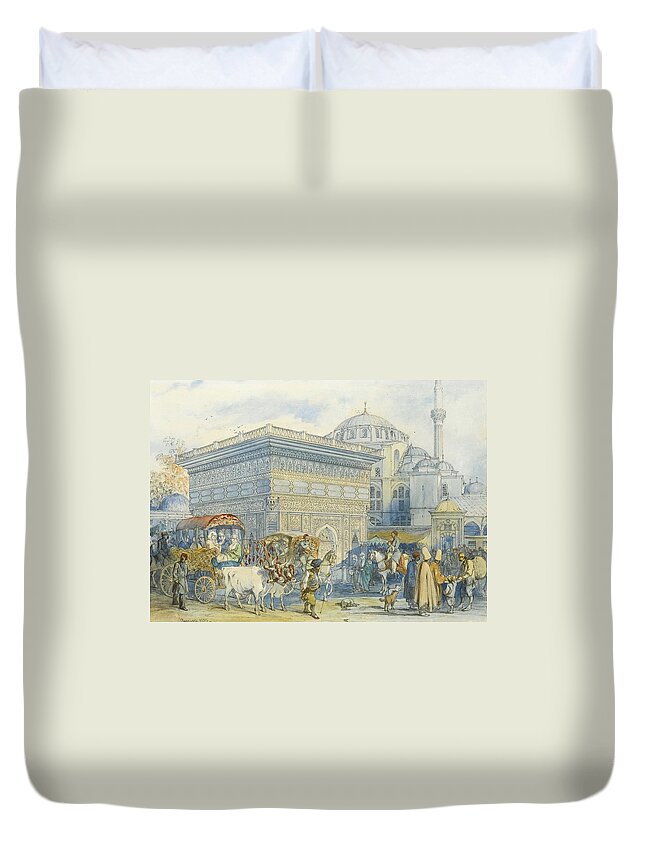 Amadeo Preziosi Duvet Cover featuring the painting At The Tophane Istanbul by Amadeo Preziosi