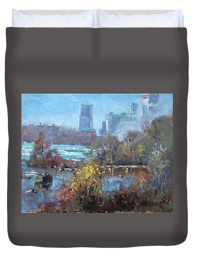 Three Sisters Island Duvet Cover featuring the painting At Three Sisters Island by Ylli Haruni