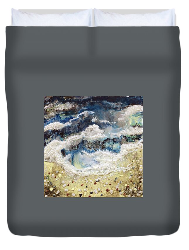 Encaustic Duvet Cover featuring the painting At Water's Edge II by Laurie Tietjen