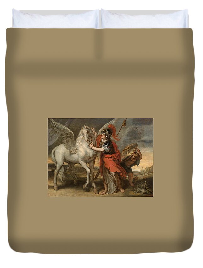 Theodoor Van Thulden Duvet Cover featuring the painting Athena and Pegasus by Theodoor van Thulden