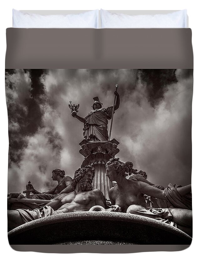 On1 Effects Duvet Cover featuring the photograph Athenebrunnen fountain by Roberto Pagani