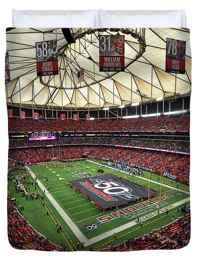 Mark Whitt Duvet Cover featuring the photograph Atlanta Falcons Georgia Dome by Mark Whitt
