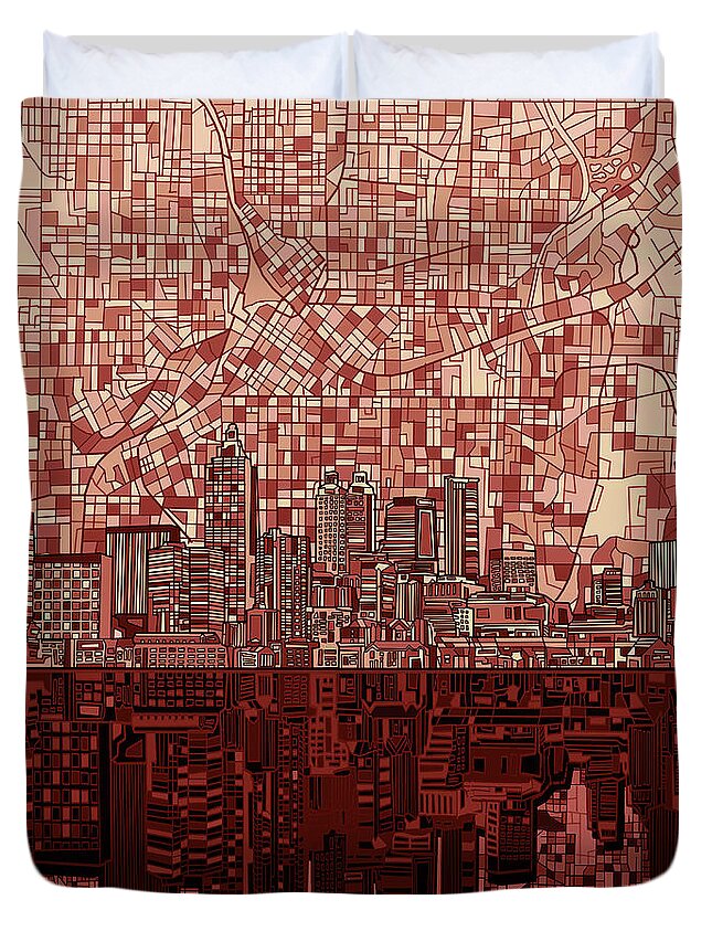Atlanta Duvet Cover featuring the digital art Atlanta Skyline Abstract Deep Red by Bekim M