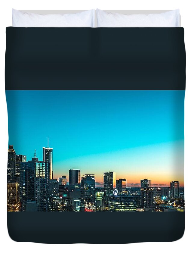 Skyline Duvet Cover featuring the photograph Atlanta Tonight by Mike Dunn