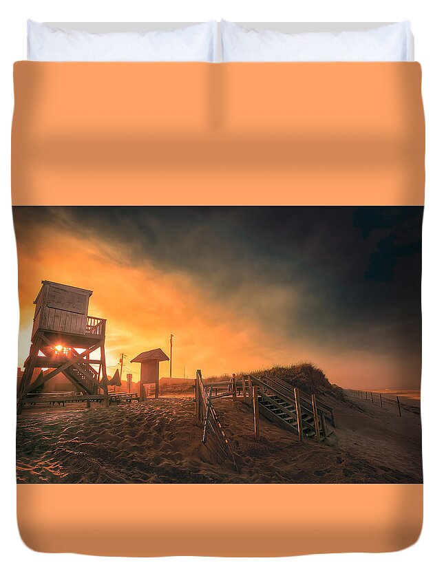 Atlantic Ocean Duvet Cover featuring the photograph Atlantic Ocean Coast At Sunset - Nauset Beach by Darius Aniunas
