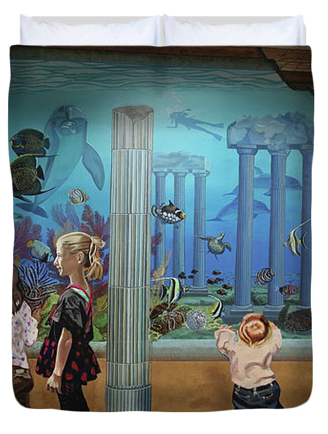 Atlantis Aquarium Duvet Cover featuring the painting Atlantis Aquarium towel version by Bonnie Siracusa