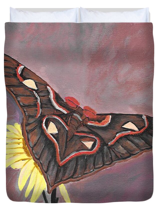 Moth Duvet Cover featuring the painting Atlas Moth by David Bigelow