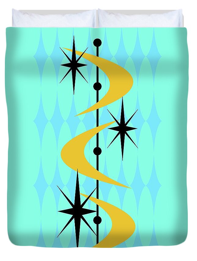  Duvet Cover featuring the digital art Atomic Boomerangs in Gold by Donna Mibus