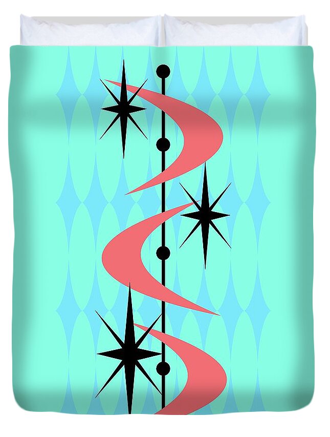  Duvet Cover featuring the digital art Atomic Boomerangs in Pink by Donna Mibus