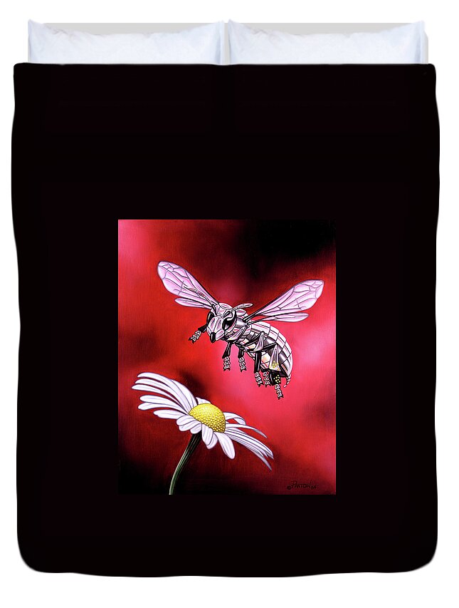  Duvet Cover featuring the painting Attack of the Silver Bee by Paxton Mobley