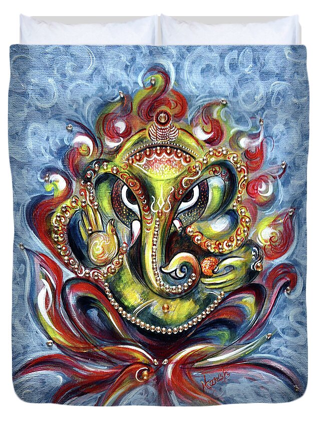 Ganesha Duvet Cover featuring the painting Aum Ganesha by Harsh Malik