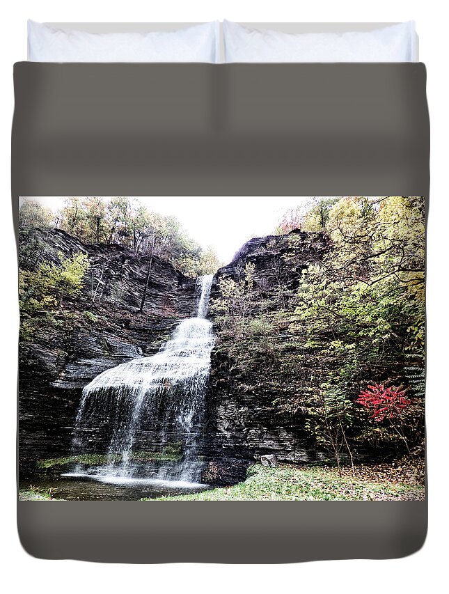 Finger Lakes Duvet Cover featuring the photograph Aunt Sarah Falls by Leslie Montgomery