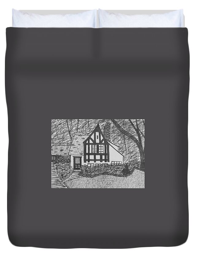 House Duvet Cover featuring the drawing Aunt Vizy's House by Lenore Senior