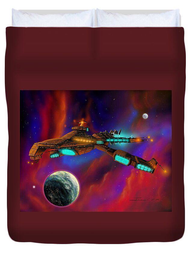 Starship Duvet Cover featuring the painting Auroborus 2015 by James Hill