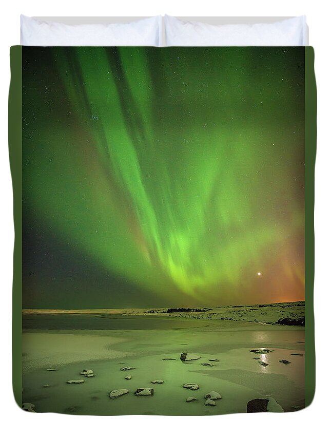 Iceland Duvet Cover featuring the photograph Aurora Borealis or Northern Lights. by Andy Astbury