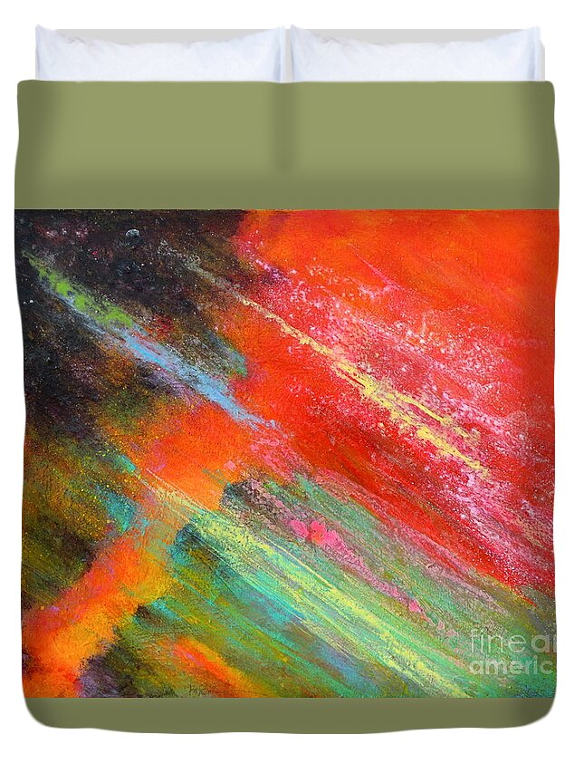 Fantasies In Space Painting Series. Title: Aurora De Fiero. Duvet Cover featuring the painting FANTASIES IN SPACE painting series. title. Aurora de Fiero. by Robert Birkenes