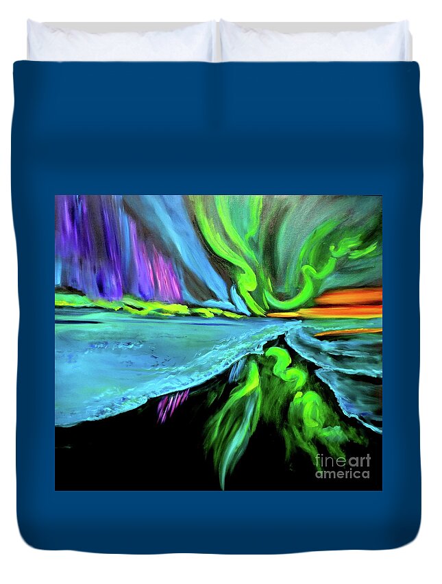 Aurora Borealis Duvet Cover featuring the painting Aurora by Jenny Lee