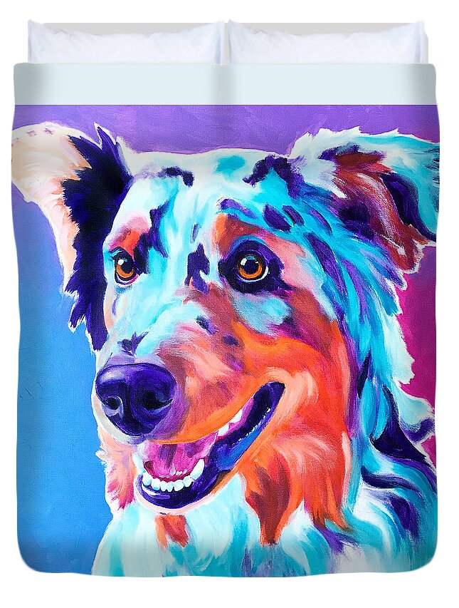 Pet Duvet Cover featuring the painting Aussie - Pepper by Dawg Painter