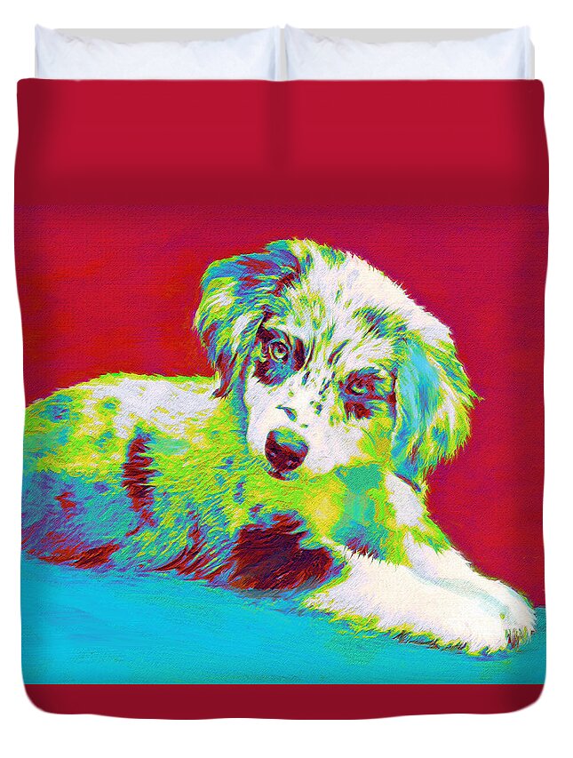 Aussie Duvet Cover featuring the digital art Aussie Puppy by Jane Schnetlage