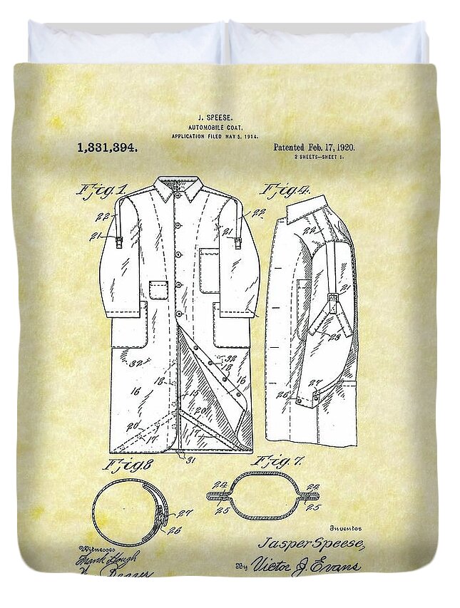 Jasper Speese Duvet Cover featuring the drawing Automobile Coat Patent by Movie Poster Prints