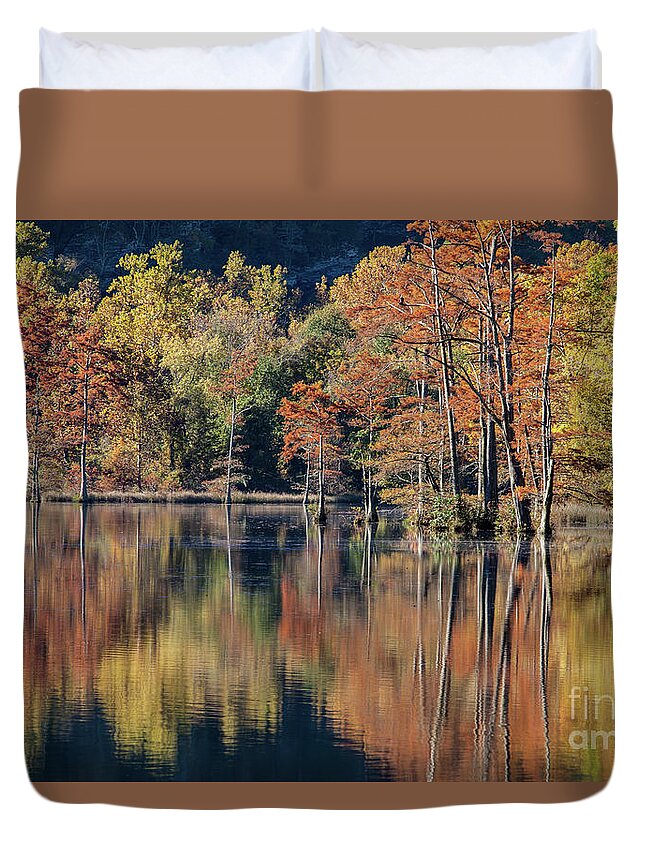 River Duvet Cover featuring the photograph Autum at the Fork River by Iris Greenwell
