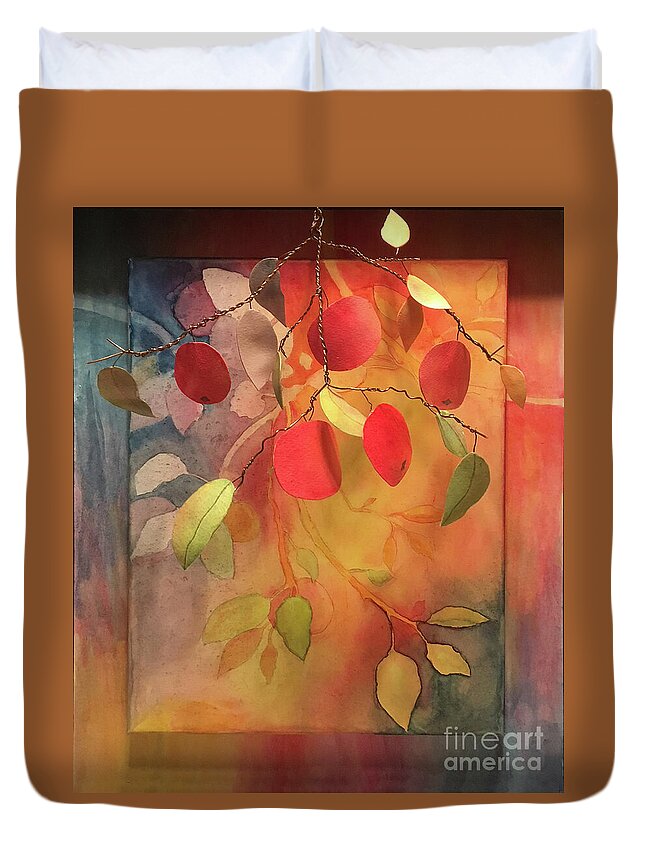 Apples Painting Duvet Cover featuring the mixed media Autumn Apples 3D by Conni Schaftenaar