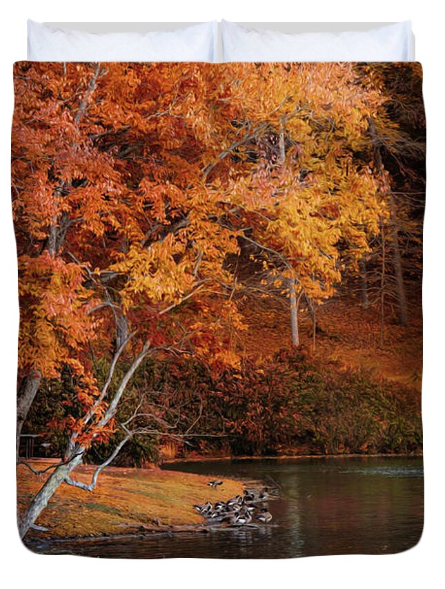 Jai Johnson Duvet Cover featuring the photograph Autumn At Chickasaw Lake by Jai Johnson