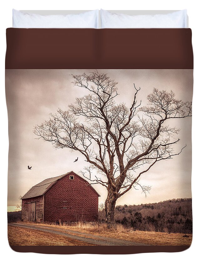 Art Duvet Cover featuring the photograph Autumn barn and tree by Gary Heller